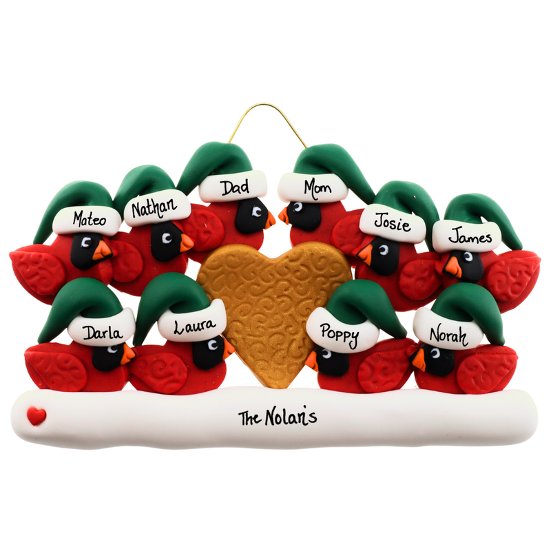Cardinal Family of 10 Christmas Ornament