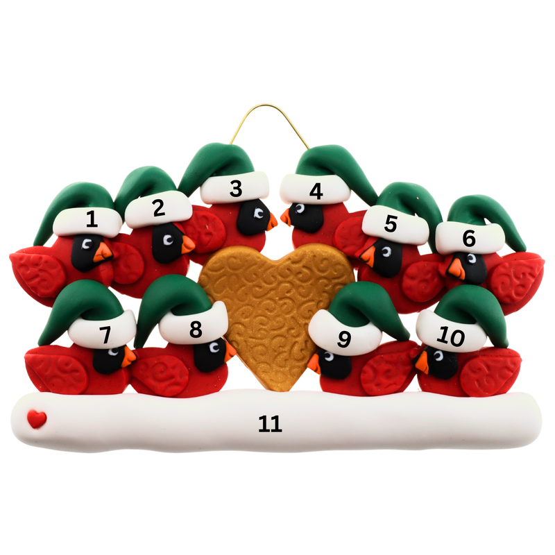 Cardinal Family of 10 Christmas Ornament