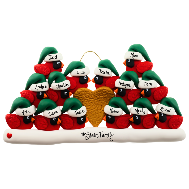 Cardinal Family of 14 Christmas Ornament