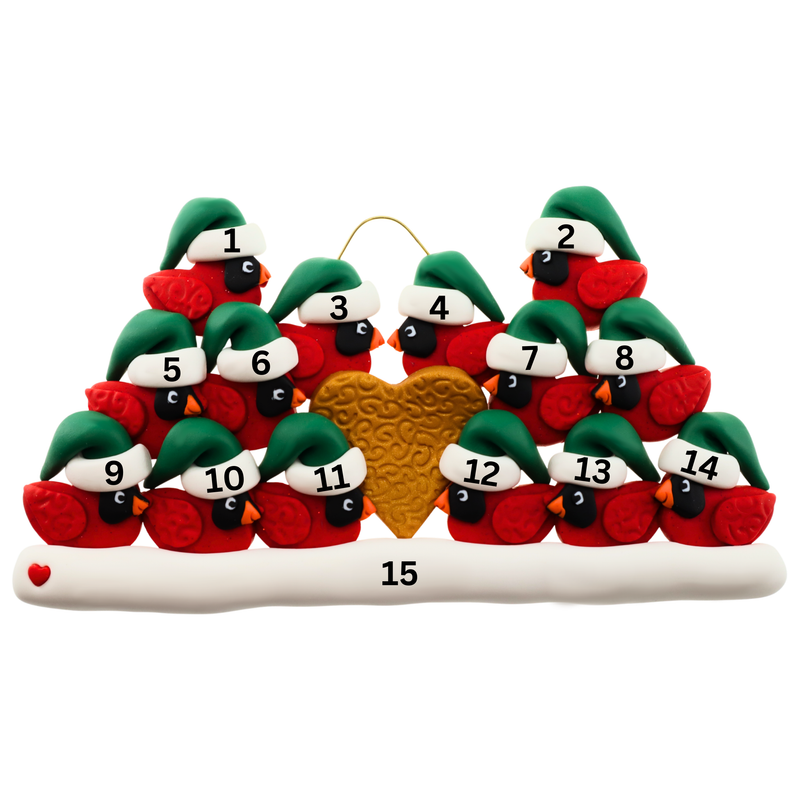 Cardinal Family of 14 Christmas Ornament