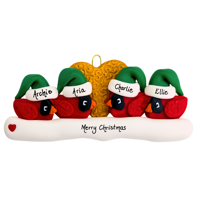 Cardinal Family of 4 Christmas Ornament