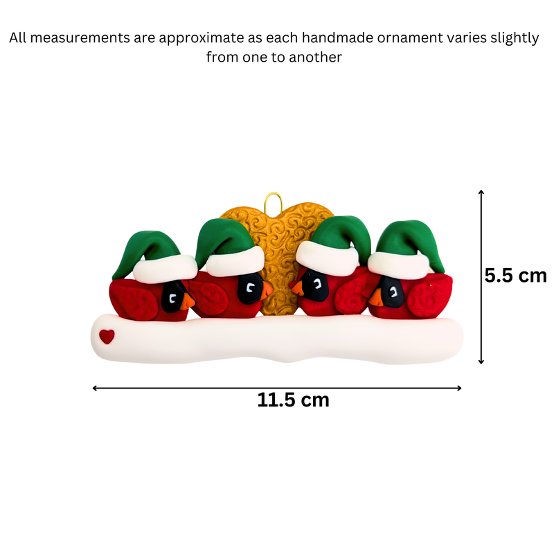 Cardinal Family of 4 Christmas Ornament