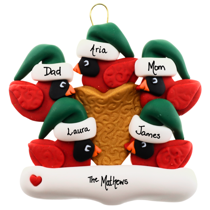 Cardinal Family of 5 Christmas Ornament