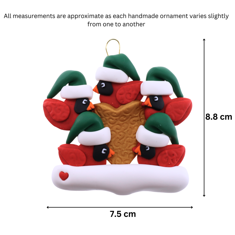 Cardinal Family of 5 Christmas Ornament