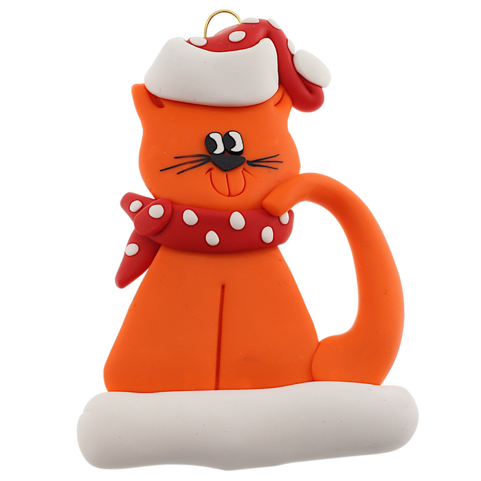 Cat with Polka Dot Scarf Ornament - Orange