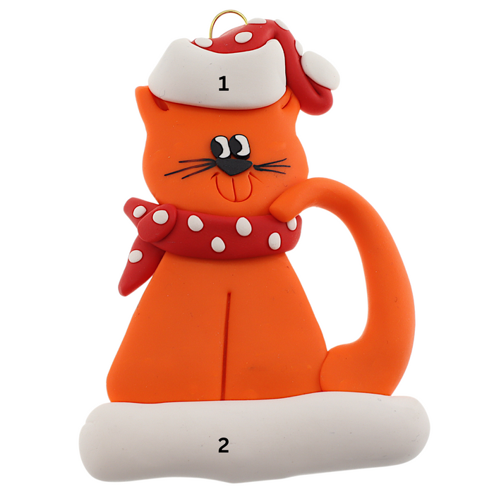 Cat with Polka Dot Scarf Ornament - Orange