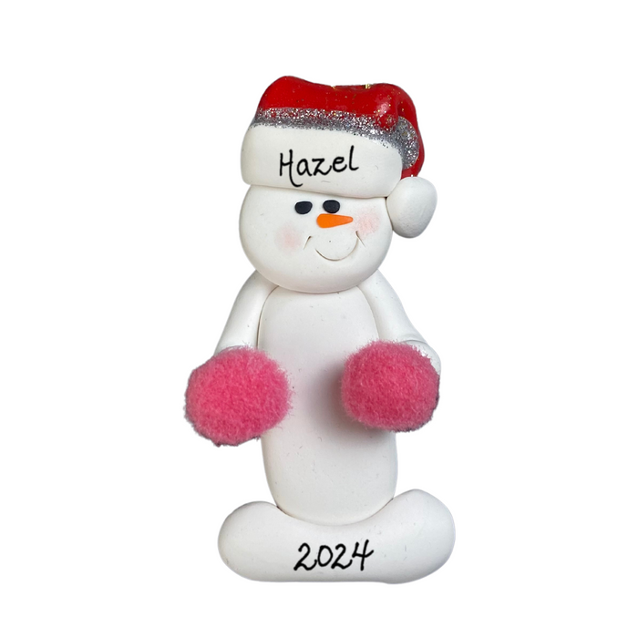 Snowman Cheerleader Pink Ornament