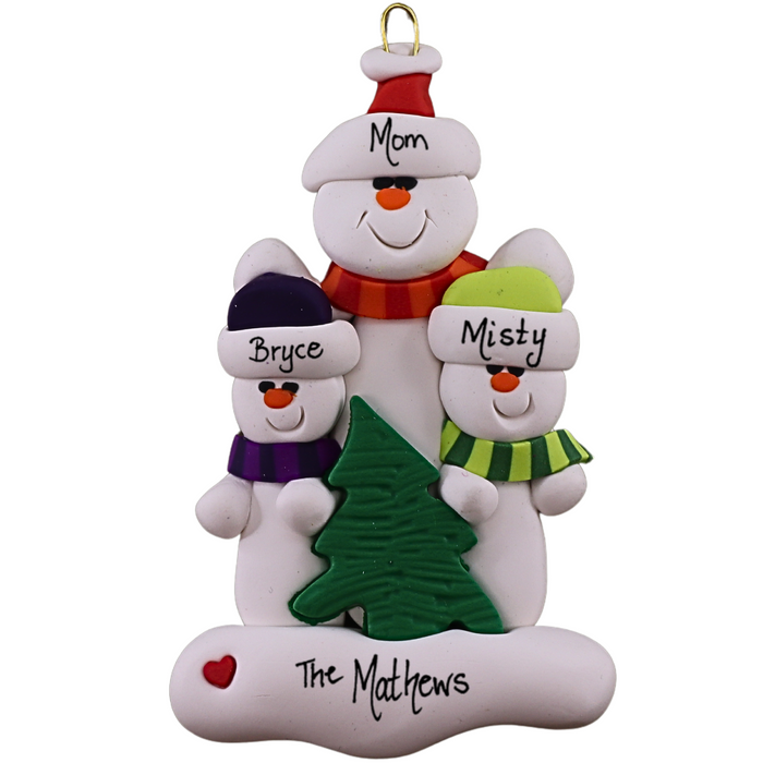 Single Parent Tree Family of 3 Ornament