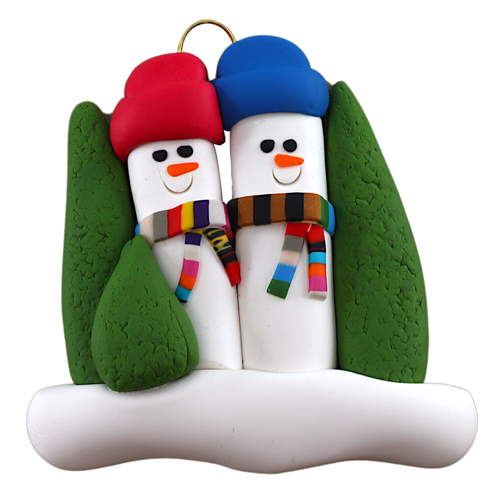 Colourful Scarf Snowmen Family of 2 Ornament