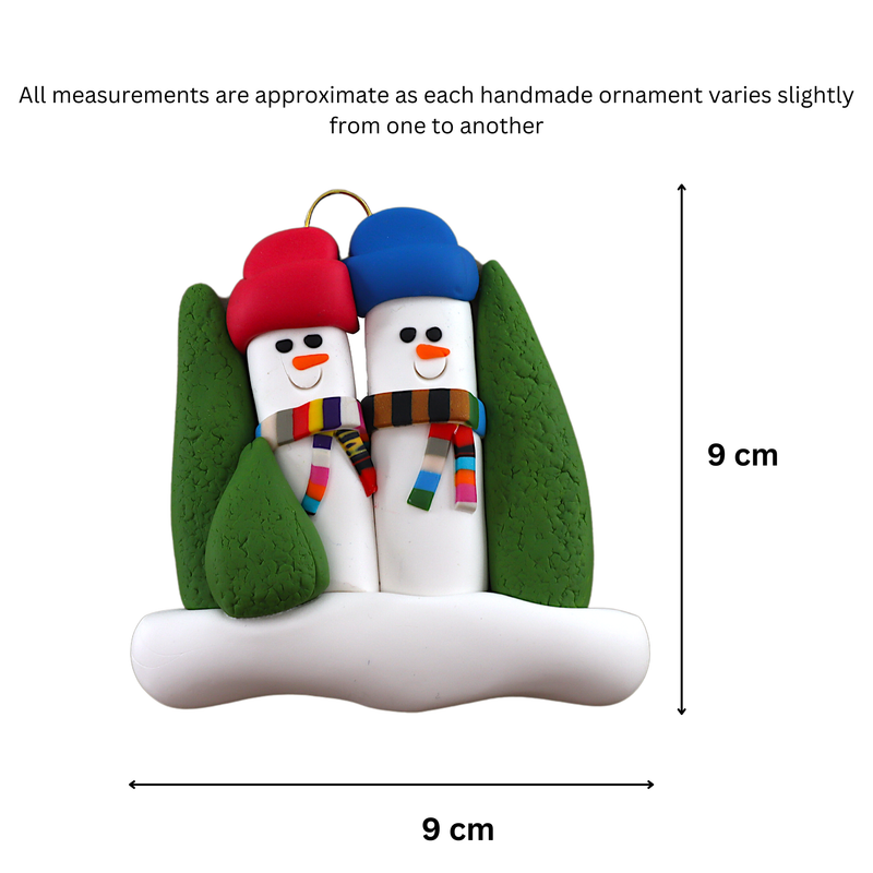 Colourful Scarf Snowmen Family of 2 Christmas Ornament