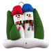 Family ornament with 2 white snowmen in colourful scarves and hats, hemmed by Christmas trees, numbered 1-3.