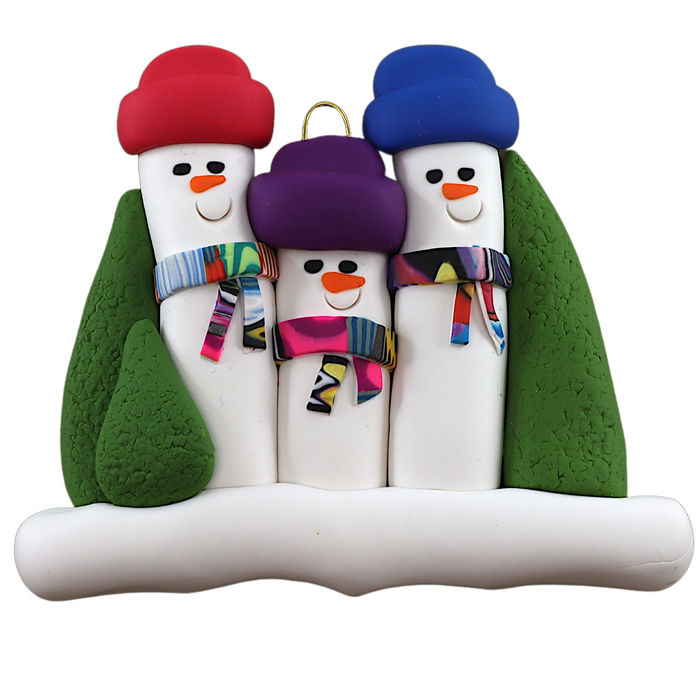 Colourful Scarf Snowmen Family of 3 Ornament