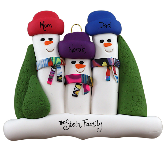 Colourful Scarf Snowmen Family of 3 Ornament