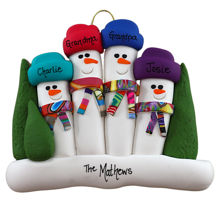 Colourful Scarf Snowmen Family of 4 Christmas Ornament