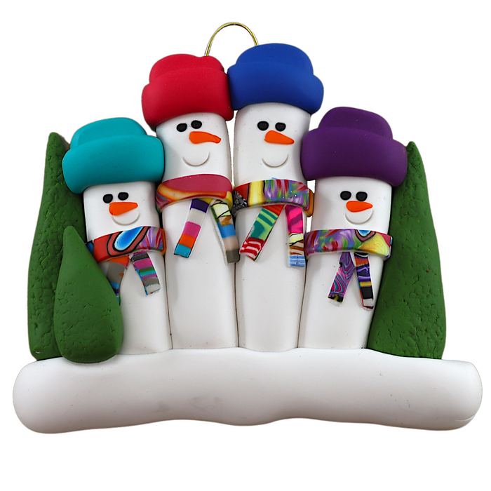 Colourful Scarf Snowmen Family of 4 Ornament