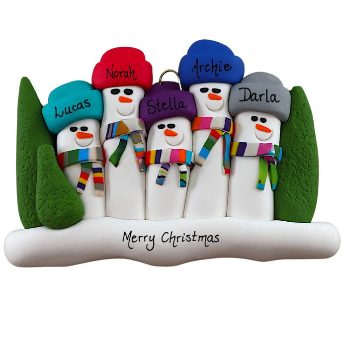 Colourful Scarf Snowmen Family of 5 Ornament