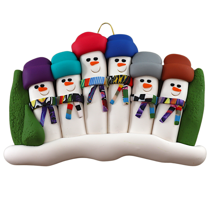 Colourful Scarf Snowmen Family of 6 Ornament