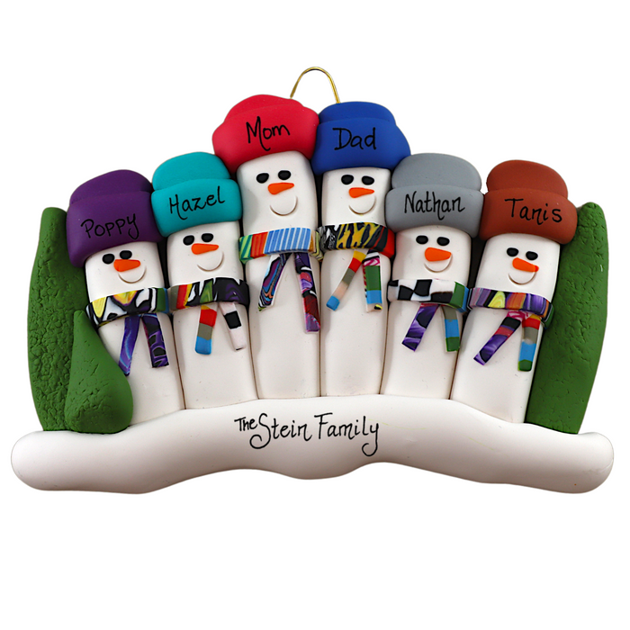 Colourful Scarf Snowmen Family of 6 Ornament