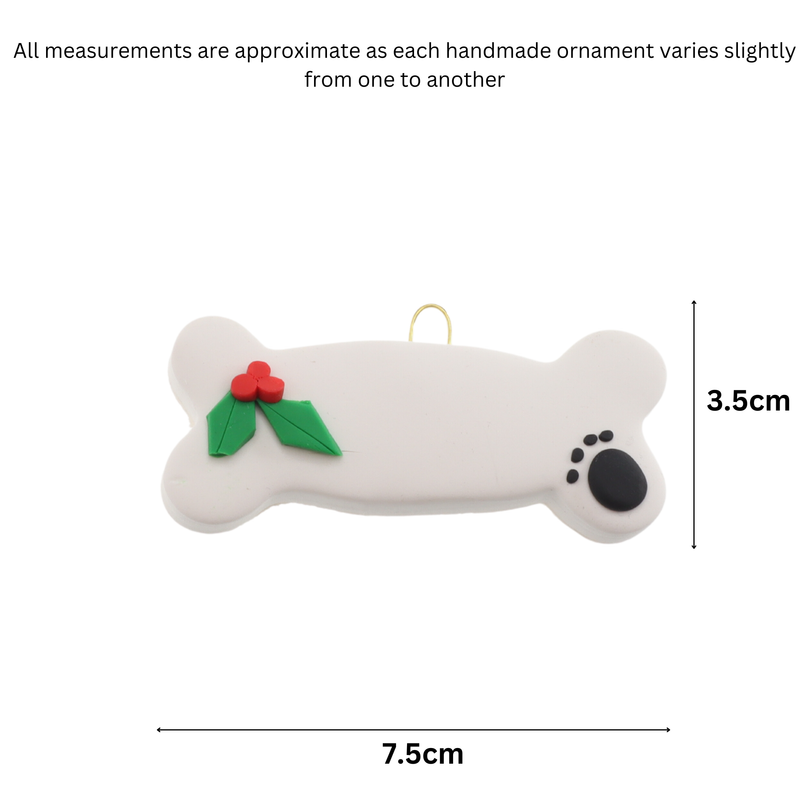 Dog Bone with Holly Christmas Ornament