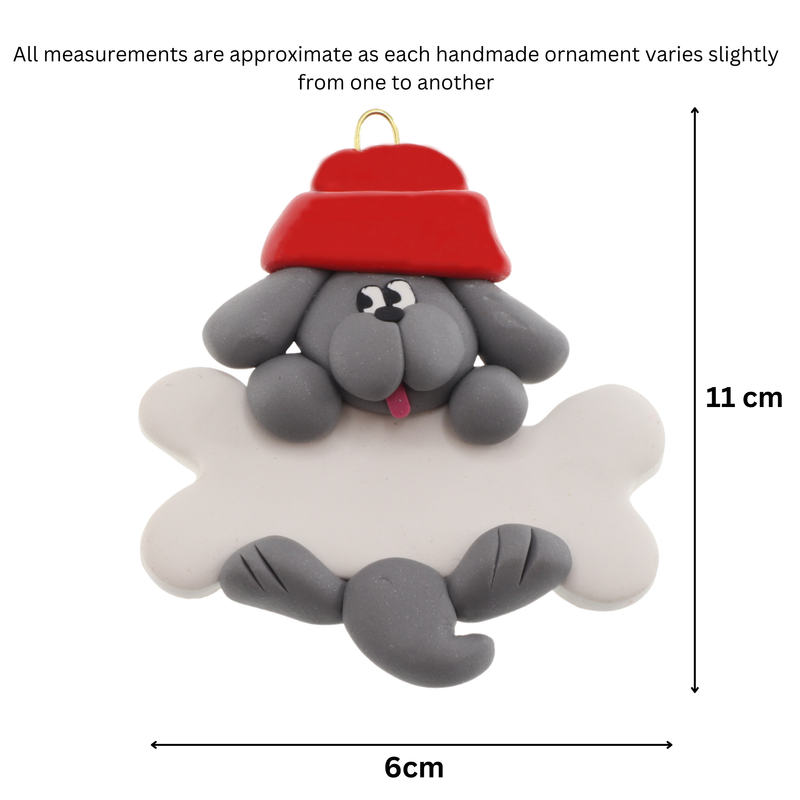 Dog Hanging on Bone Christmas Ornament - Grey