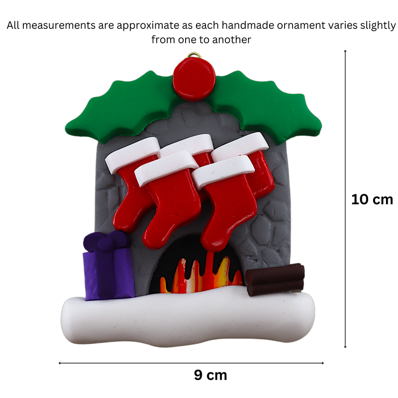 Fireplace Family of 5 Christmas Ornament