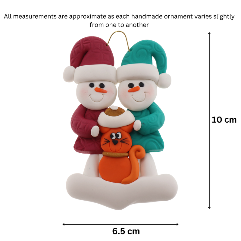 Snowman Couple with Marmalade Cat Christmas Ornament