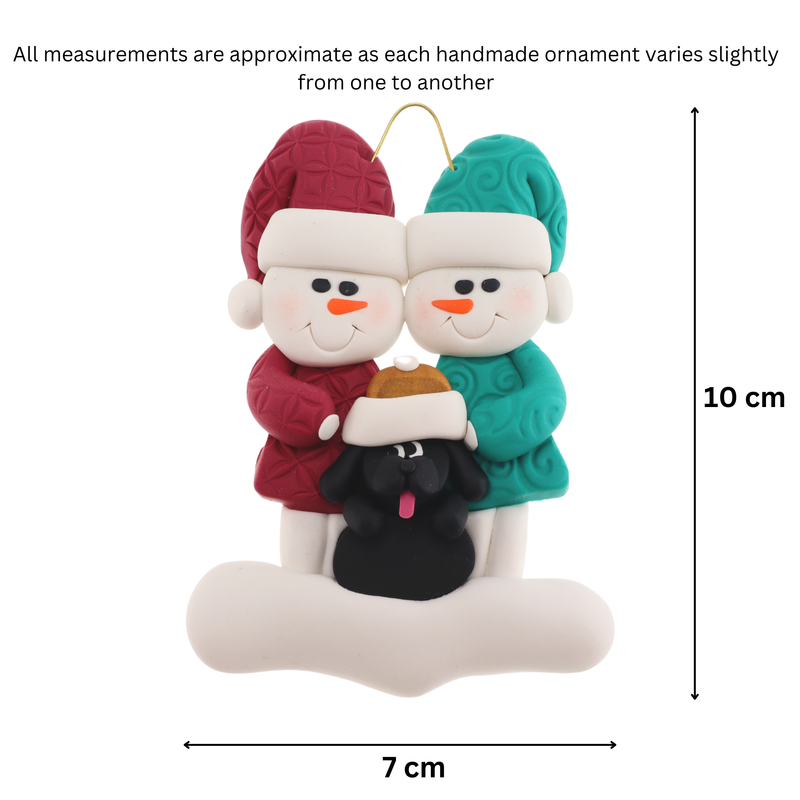 Snowman Couple with Black Dog Christmas Ornament