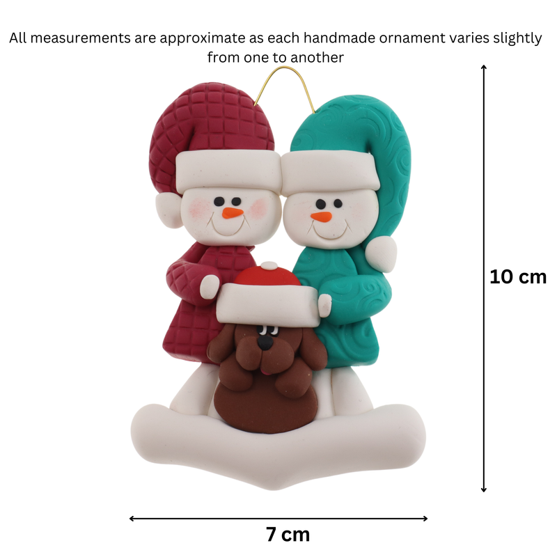 Snowman Couple with Brown Dog Christmas Ornament