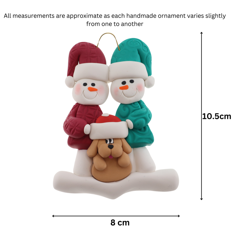 Snowman Couple with Tan Dog Christmas Ornament