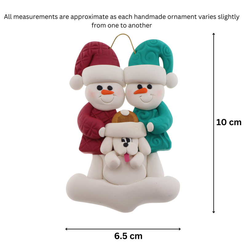 Snowman Couple with White Dog Christmas Ornament