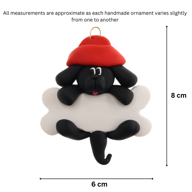 Dog Hanging on Bone Christmas Ornament - Black