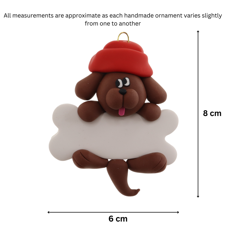 Dog Hanging on Bone Christmas Ornament - Brown