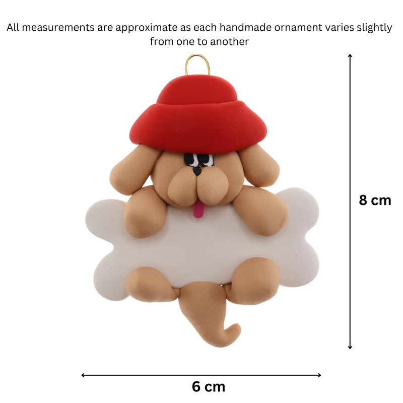 Dog Hanging on Bone Christmas Ornament - Tan