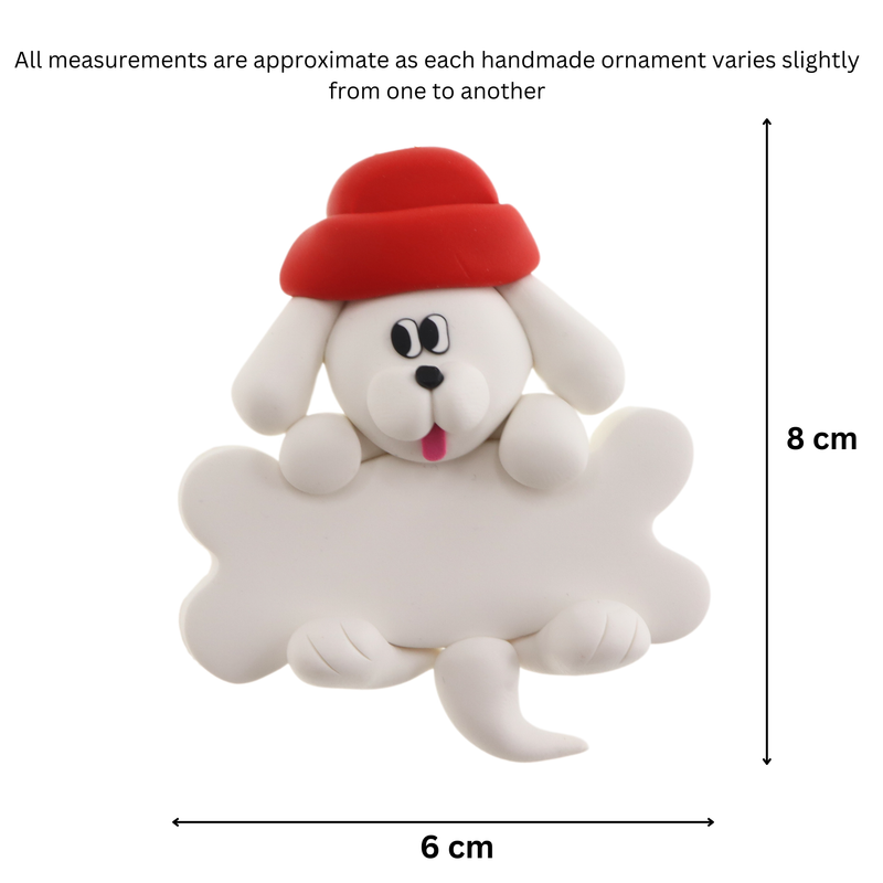Dog Hanging on Bone Christmas Ornament - White
