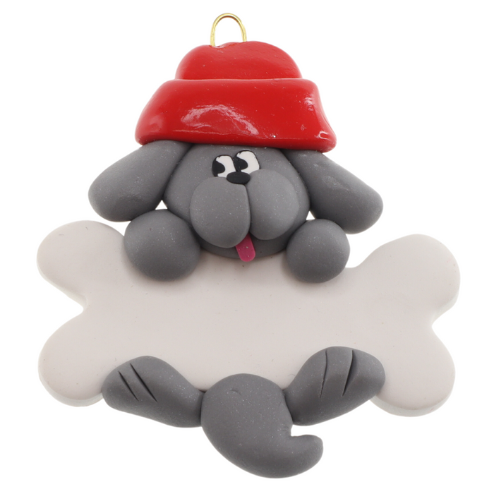 Dog Hanging on Bone Ornament - Grey