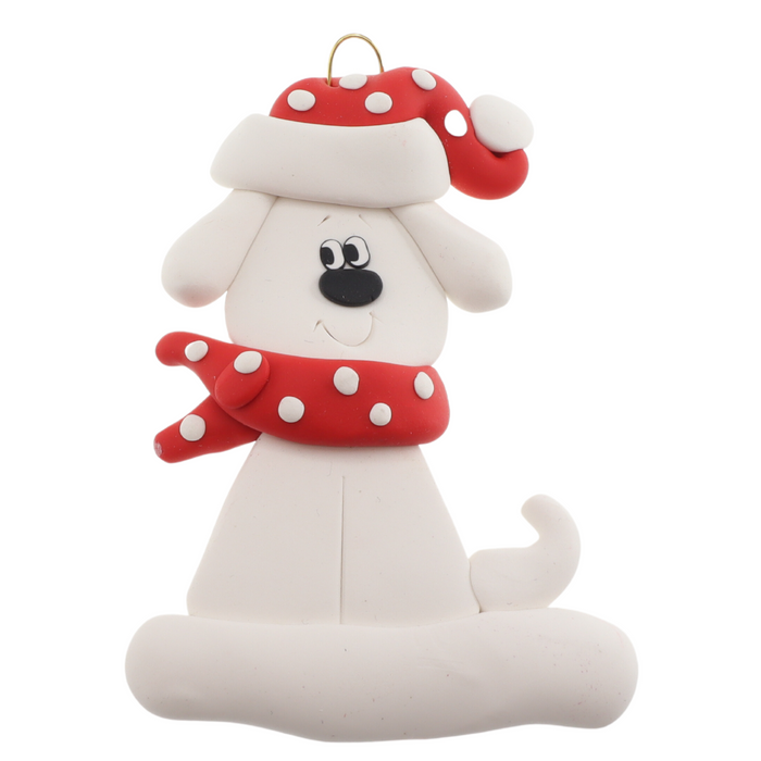 Dog with Polka Dot Scarf Ornament - White