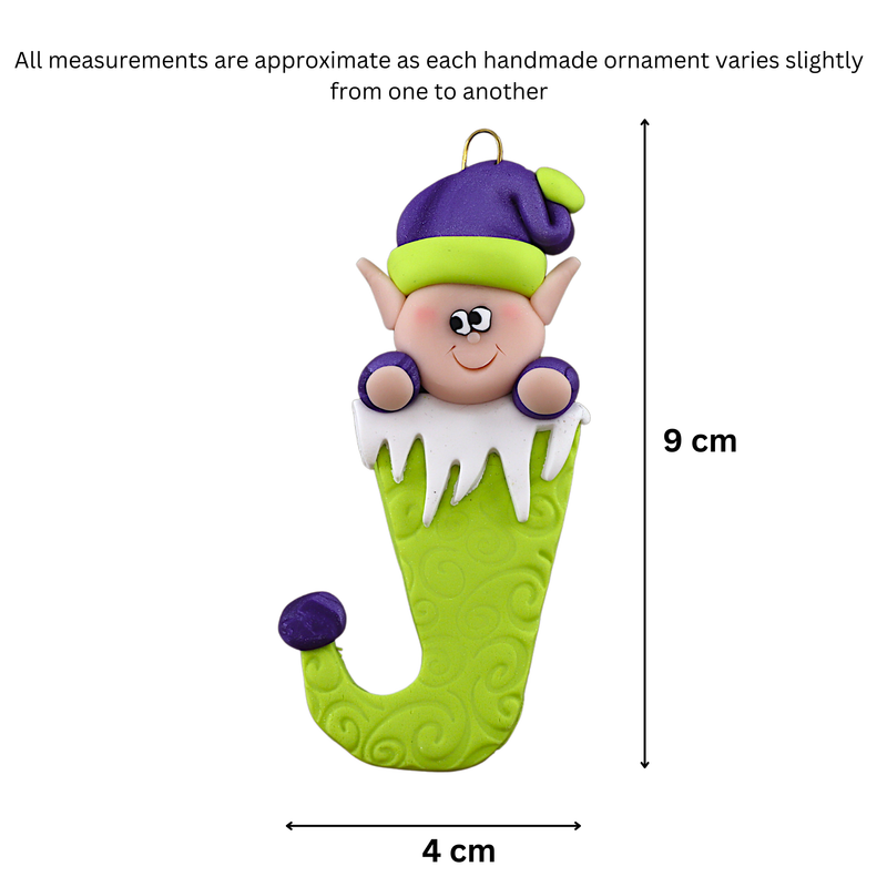 Elf in Stocking Christmas Ornament - Green