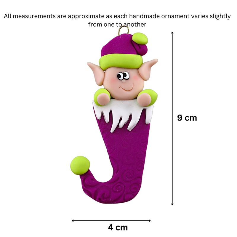 Elf in Stocking Christmas Ornament - Magenta