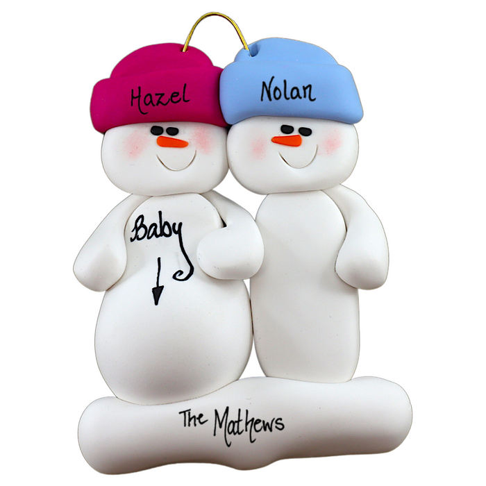 Expecting Snowmen Family of 2 Christmas Ornament