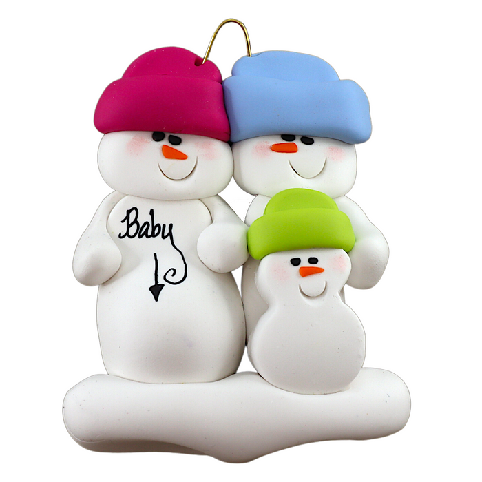 Expecting Snowmen Family of 3 Christmas Ornament