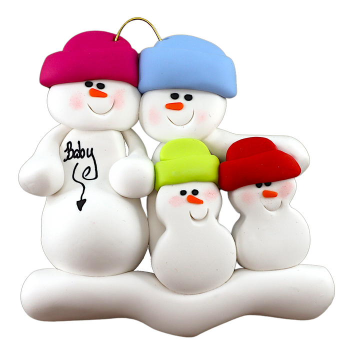 Expecting Snowmen Family of 4 Ornament