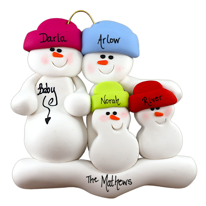 Expecting Snowmen Family of 4 Ornament