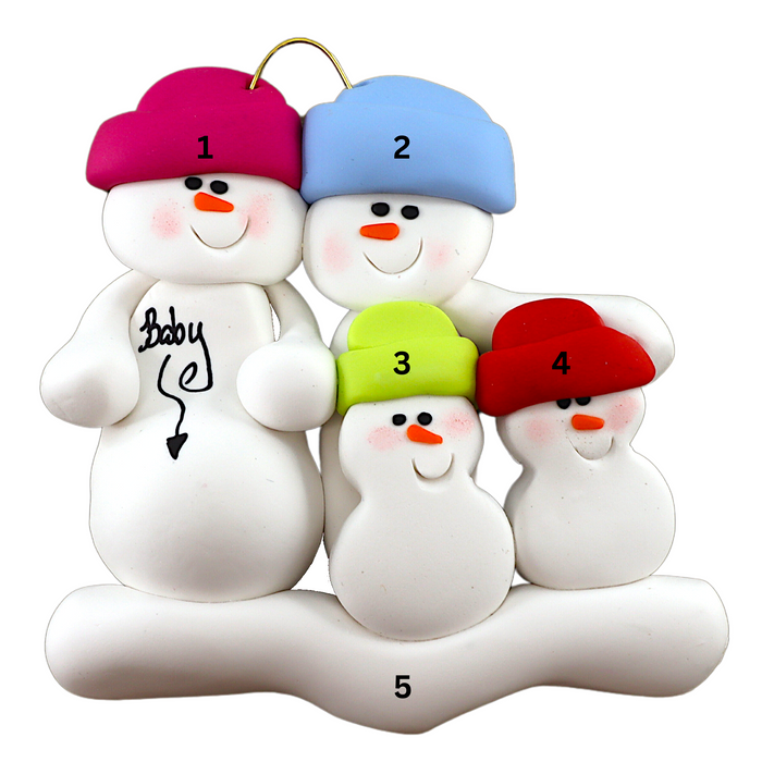 Expecting Snowmen Family of 4 Christmas Ornament