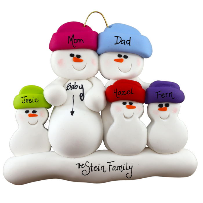 Expecting Snowmen Family of 5 Christmas Ornament