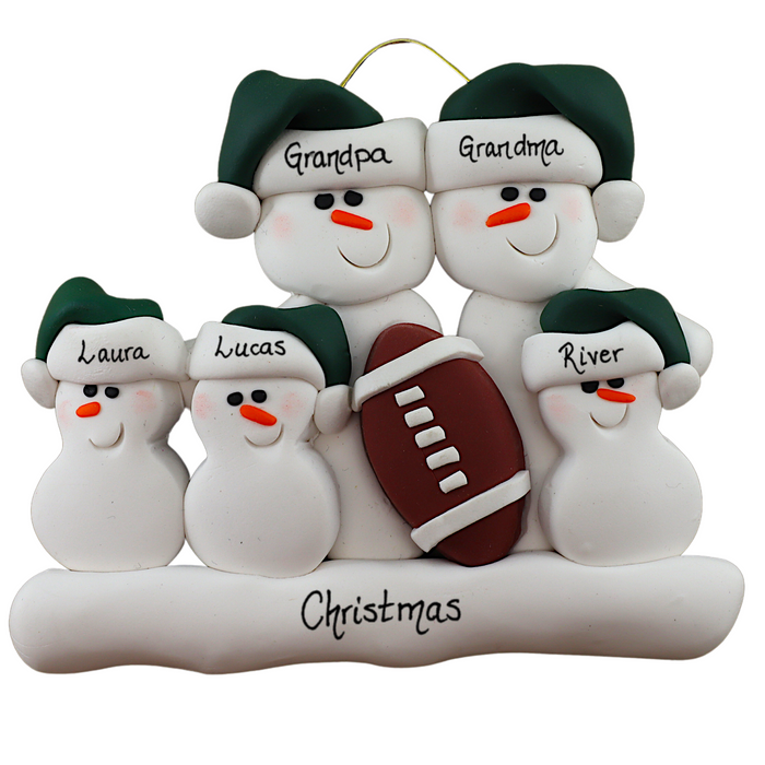 Football Snowmen Family of 5 Christmas  Ornament