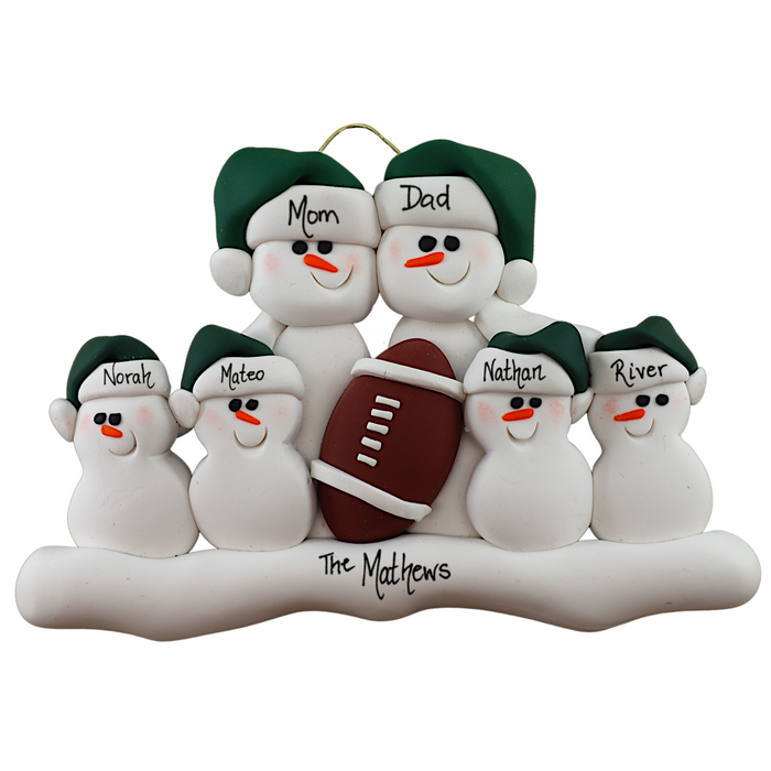 Football Snowmen Family of 6 Christmas Ornament