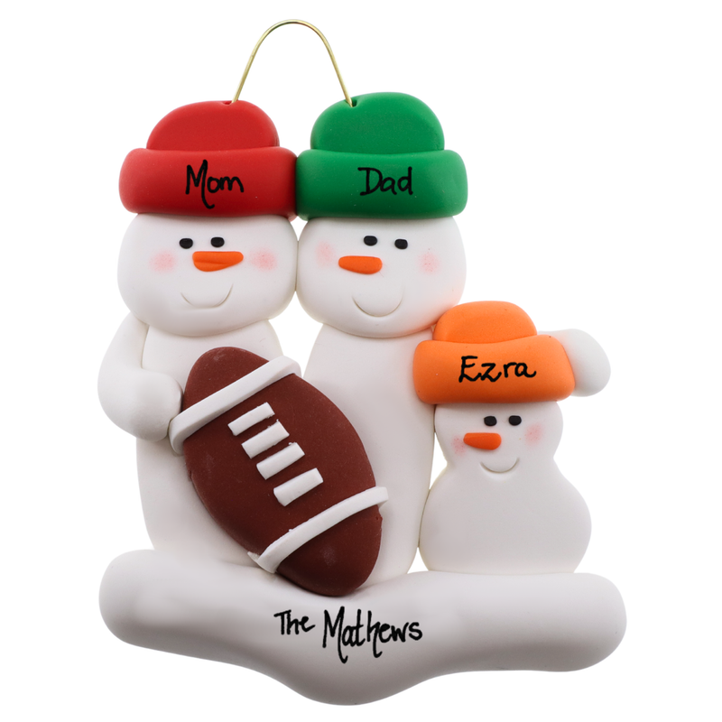 Football Family of 3 Christmas Ornament (New Colours)