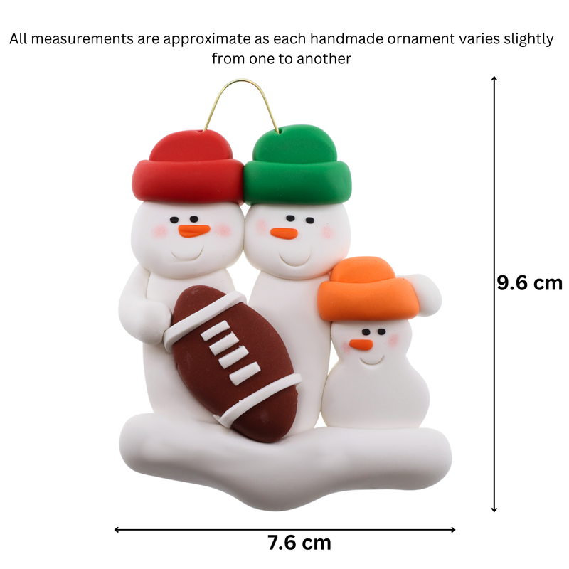 Football Family of 3 Christmas Ornament (New Colours)