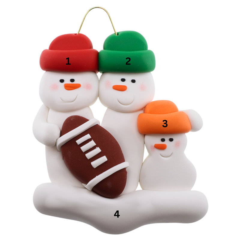 Football Family of 3 Christmas Ornament (New Colours)