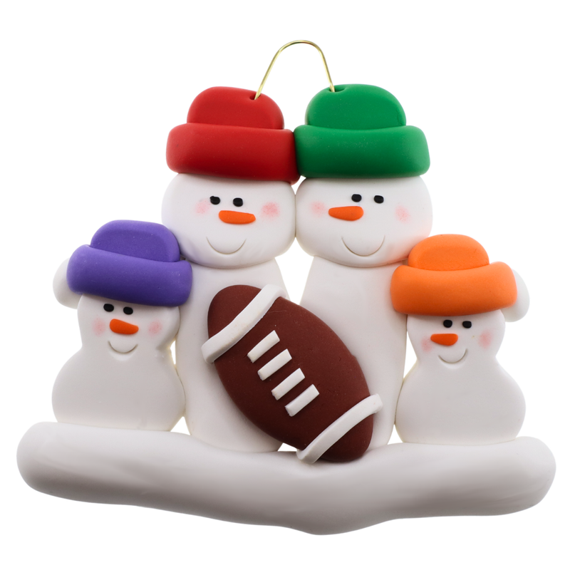 Football Family of 4 Christmas Ornament (New Colours)